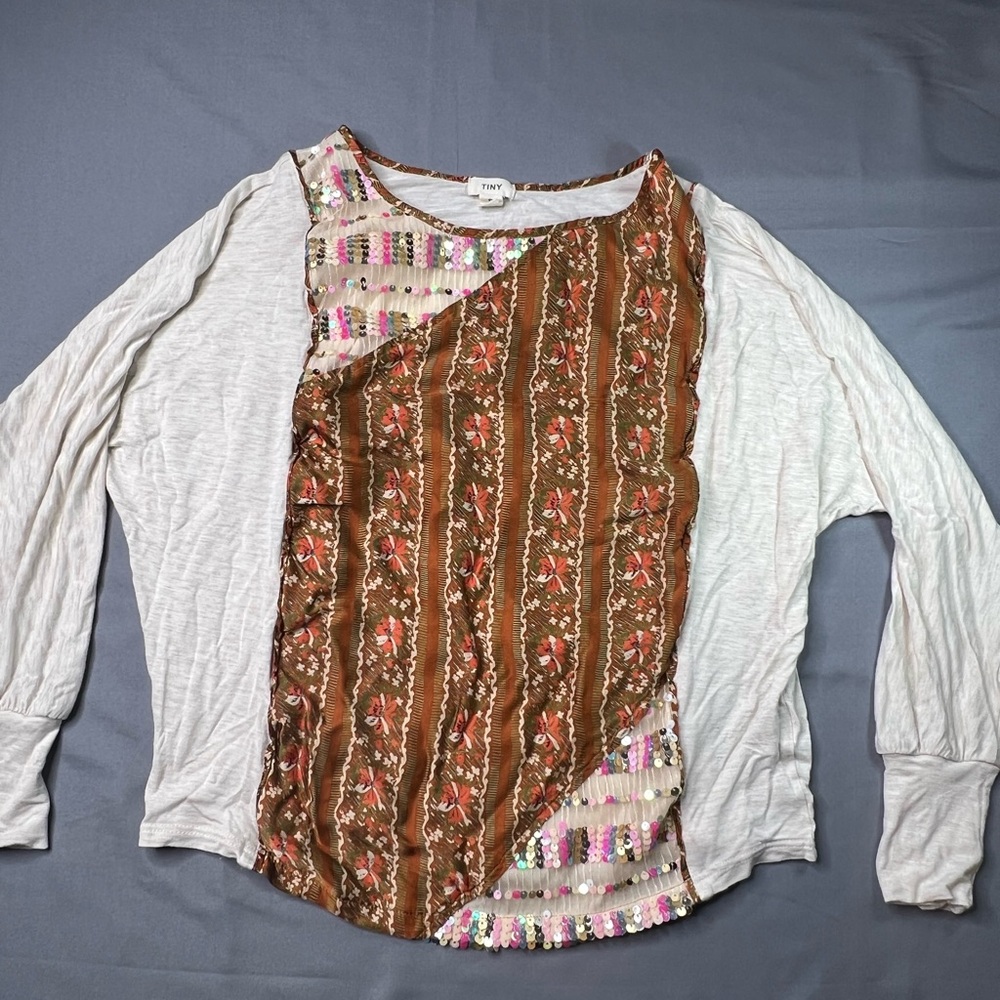 Anthropology Tiny Floral Sequin women’s long sleeve top
